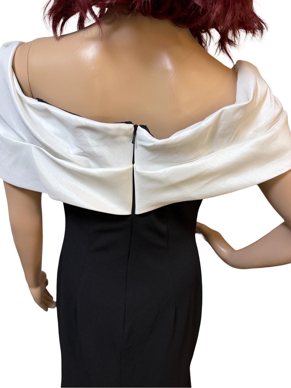 Betsey & Adam NWT Retro Black & White Off Shoulder Maxi Evening Gown (0858) - Picture 3 of 11